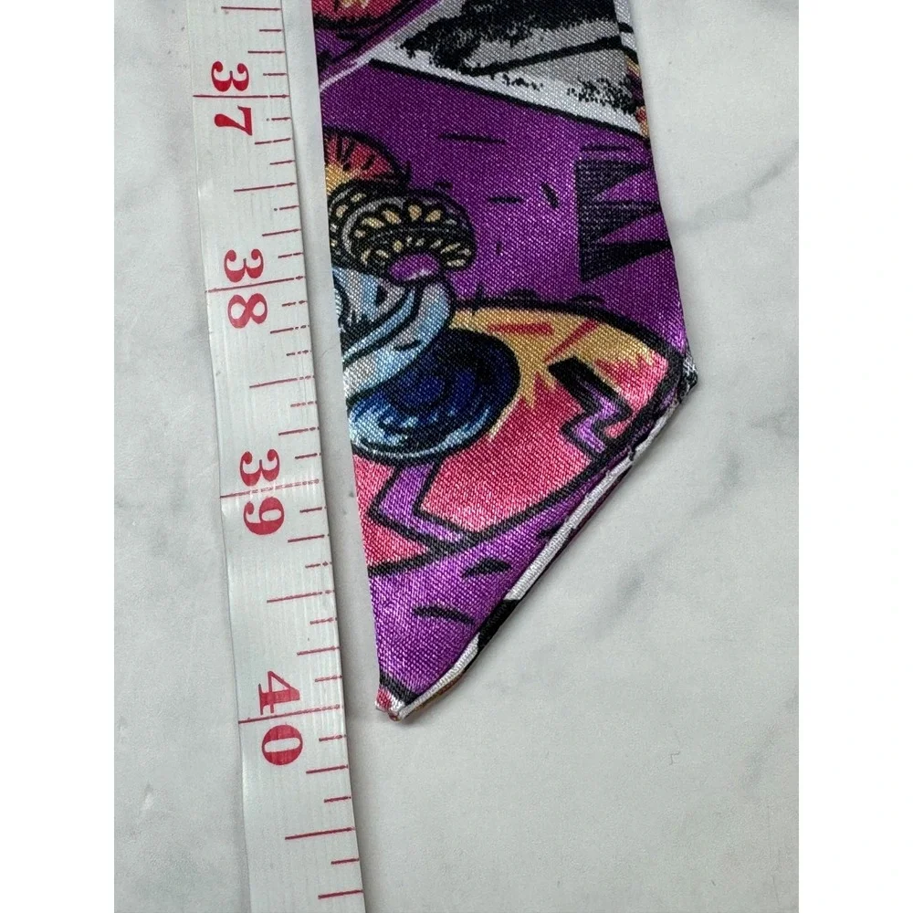 Women Comic Book Pop Art Twilly Scarf Purple Blue Graphic Skinny Scarf